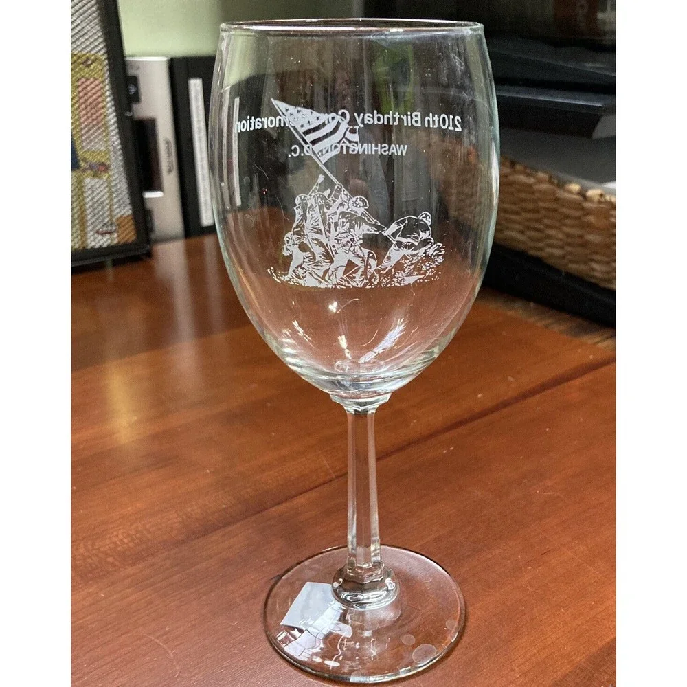 IWO JIMA 210th Birthday Commemoration Wine Glass Washington DC 7.5 x 3.5 inches
